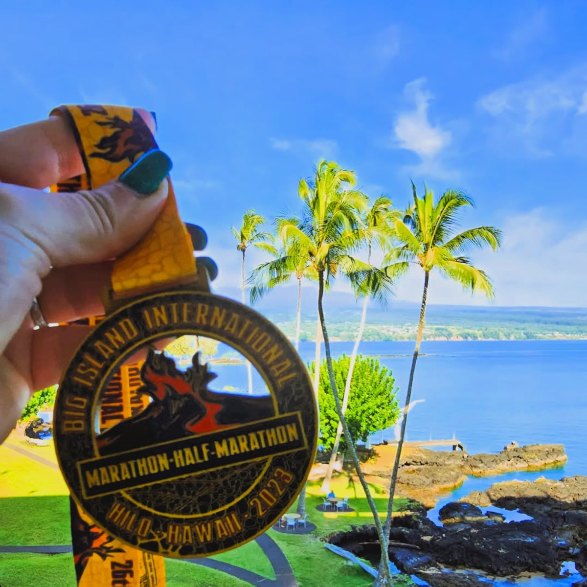 finisher medal at the big island hawaii international marathon